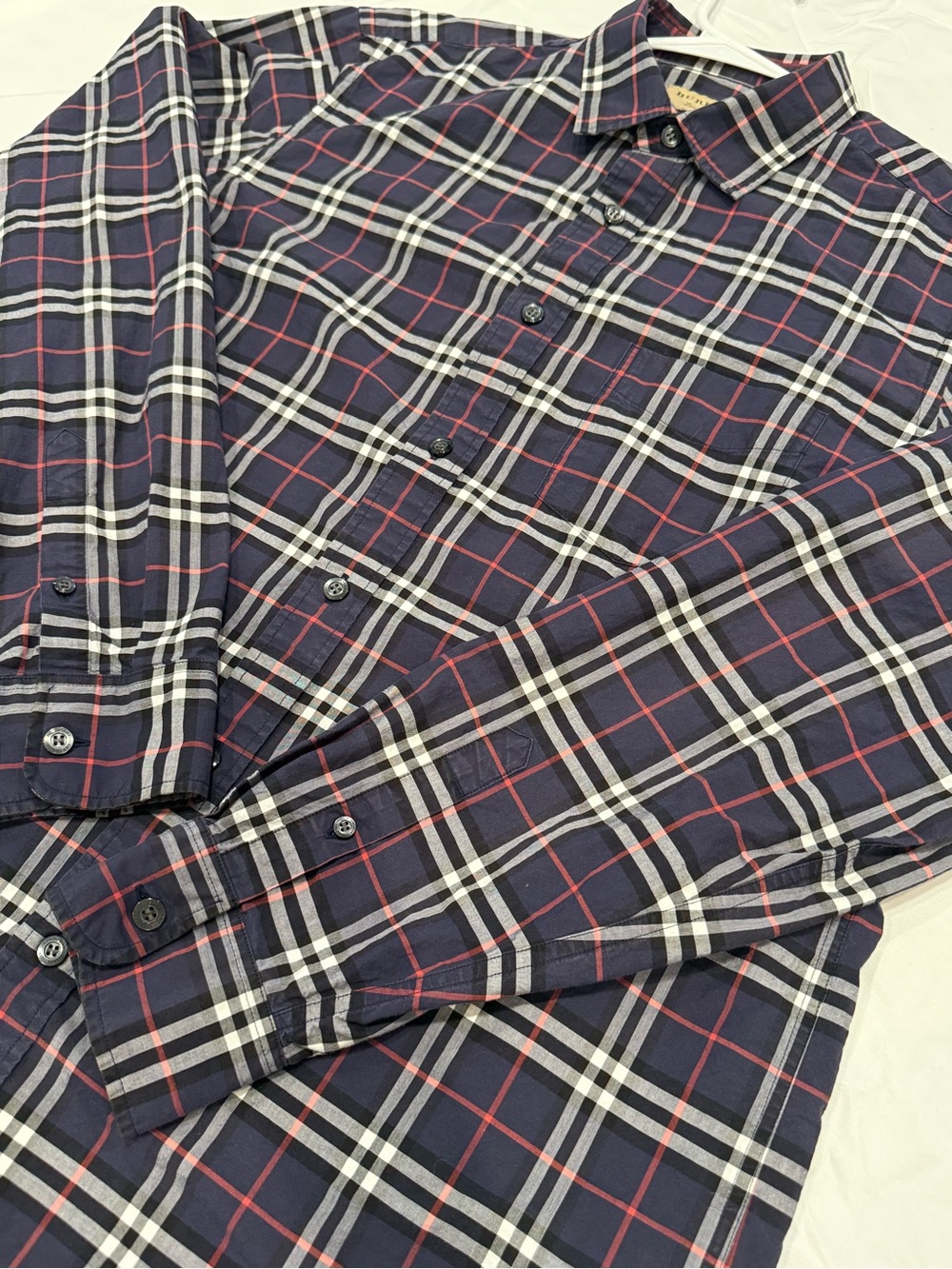 Burberry London Men's Navy Plaid Long Sleeve Button Front Shirt Nova Check